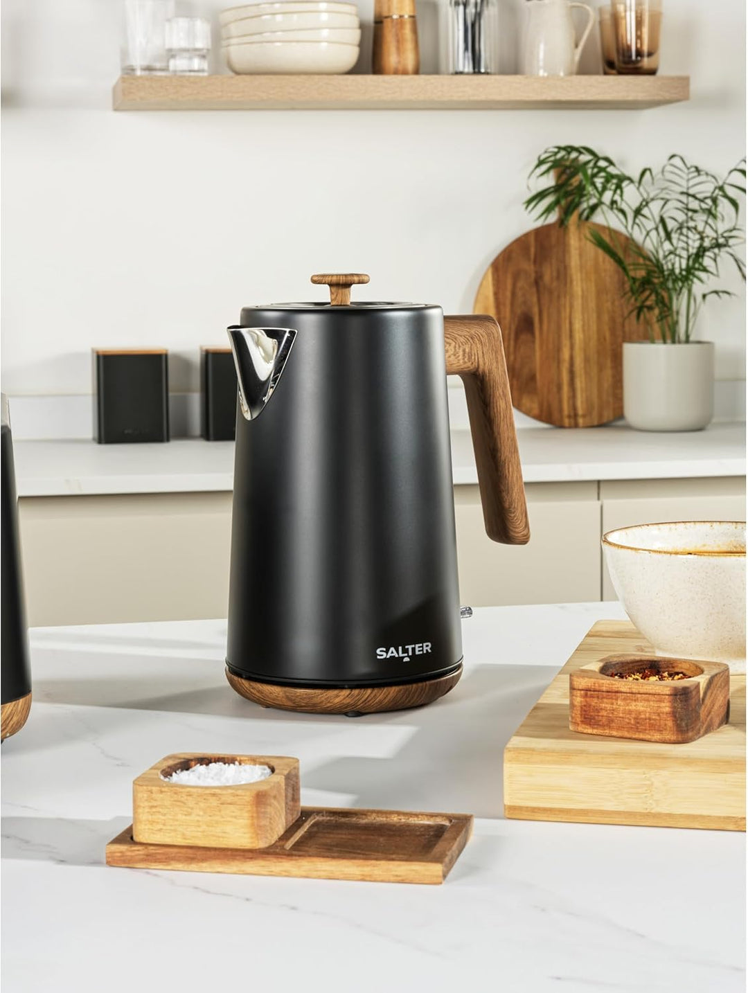 SALTER Toronto 1,7L Wasserkocher – 3kW Schnellkochfunktion, 360° Basis, Kalkfilter, Holzdesign, Kabe