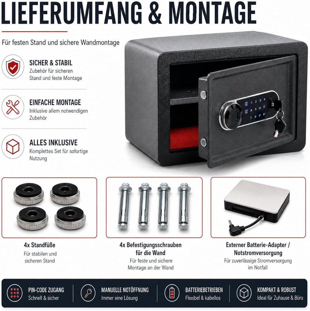 Bituxx Elektronischer Smart Tresor Safe Möbeltresor Wandtresor mini klein 25L mit Touch-Bedienfeld,