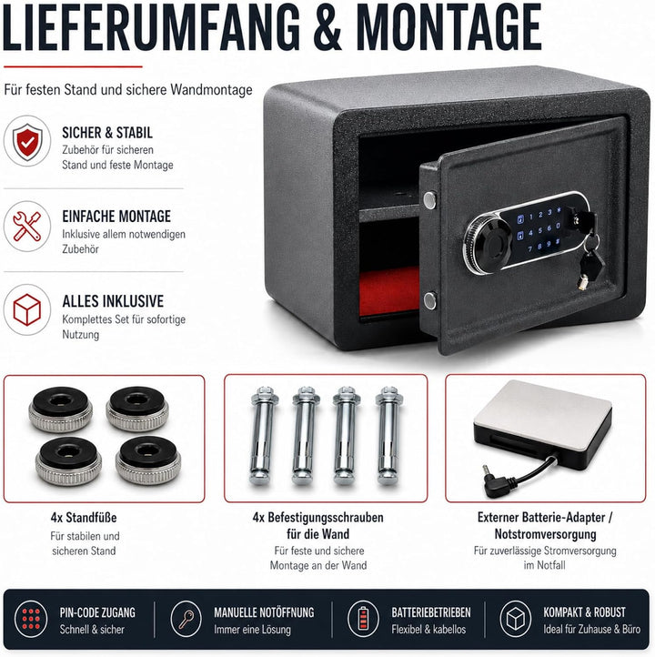 Bituxx Elektronischer Smart Tresor Safe Möbeltresor Wandtresor mini klein 25L mit Touch-Bedienfeld,