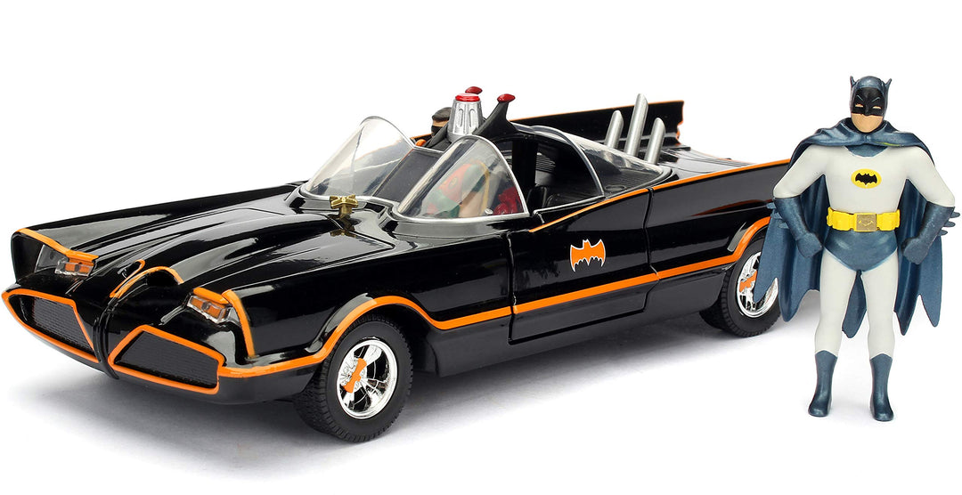 Jada Toys – 98259bk – Batmobil – 1966 Version – mit Figuren – Massstab 1/24 – Schwarz/Rot