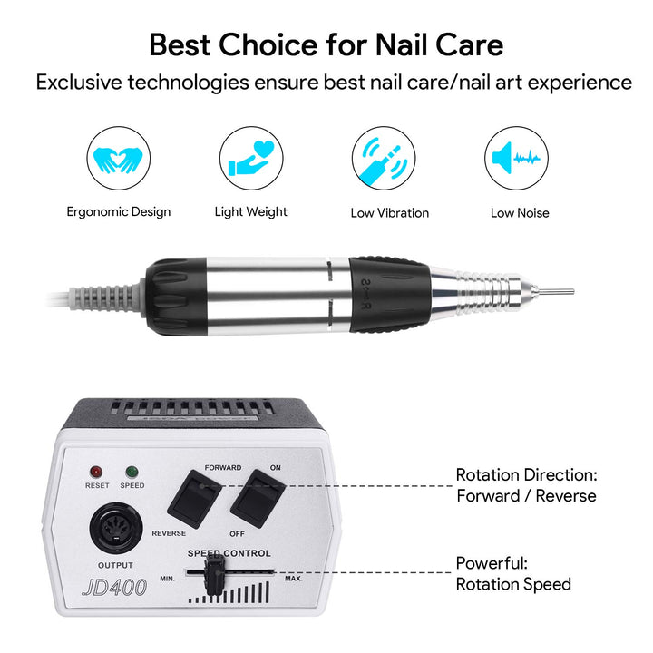 JSDA® Nagelfräser elektrisch JD400, Profi 30000 U/Min, Set Nagelfeile Maniküre Pediküre Gelnägel, Ac