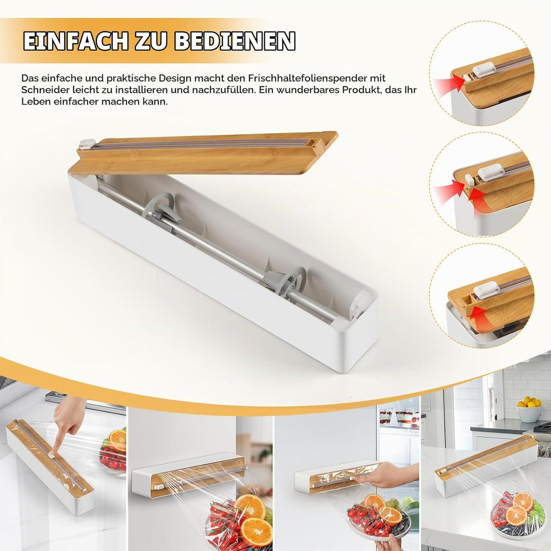 Frischhaltefolienspender mit Cutter - Magnetisch &amp; Klebe, ohne Bohren, Folienschneider für Frischhal