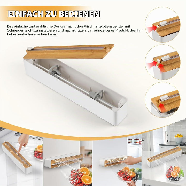Frischhaltefolienspender mit Cutter - Magnetisch &amp; Klebe, ohne Bohren, Folienschneider für Frischhal