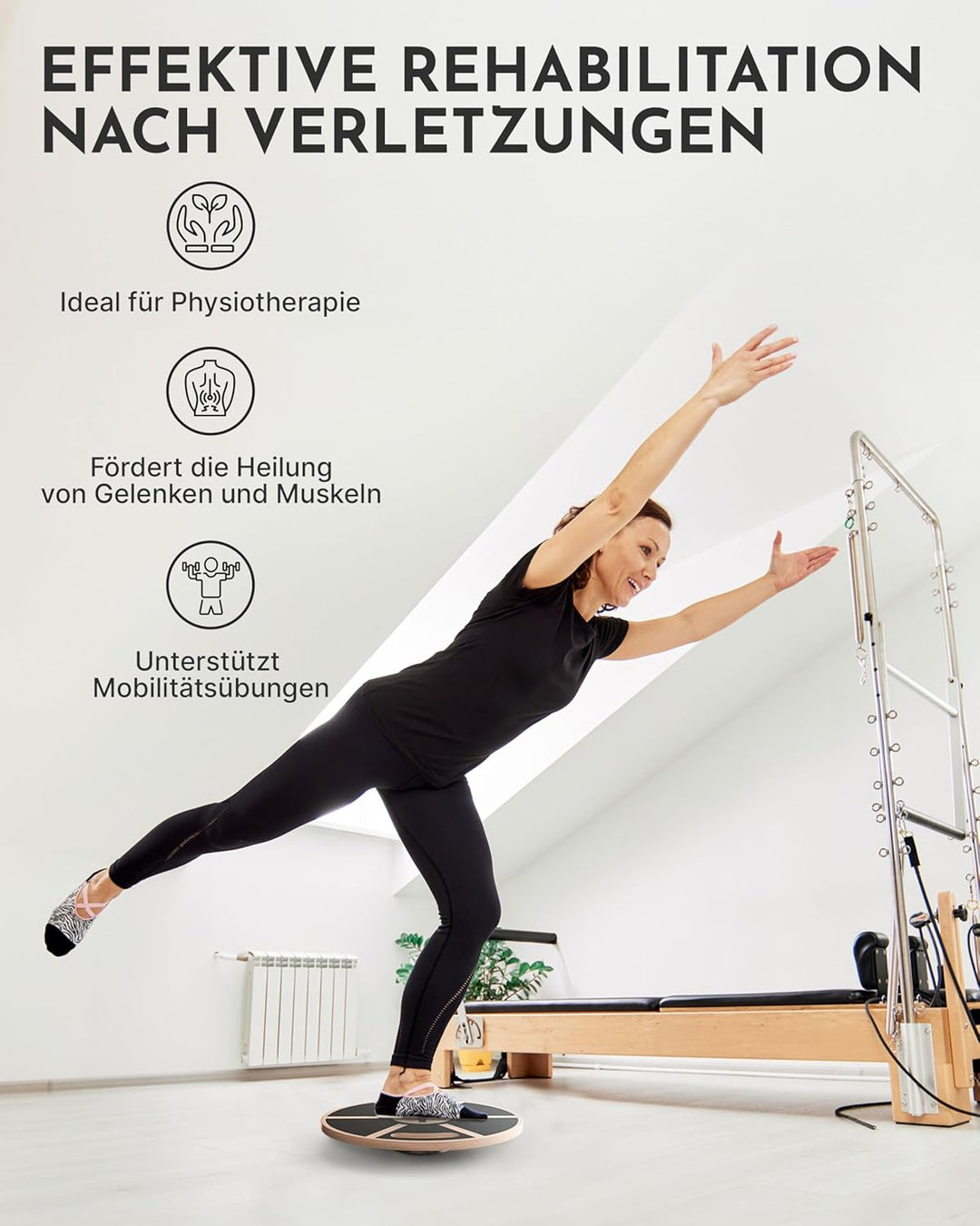 NEOLYMP Balance Board Holz mit Griffen - Rutschfestes Gleichgewichtsboard 360° Drehung - Balancebret
