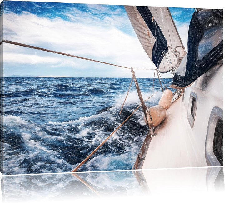 Pixxprint Die weissen Segel der Yacht als Leinwandbild/Grösse: 100x70 / Wandbild/Kunstdruck/fertig b