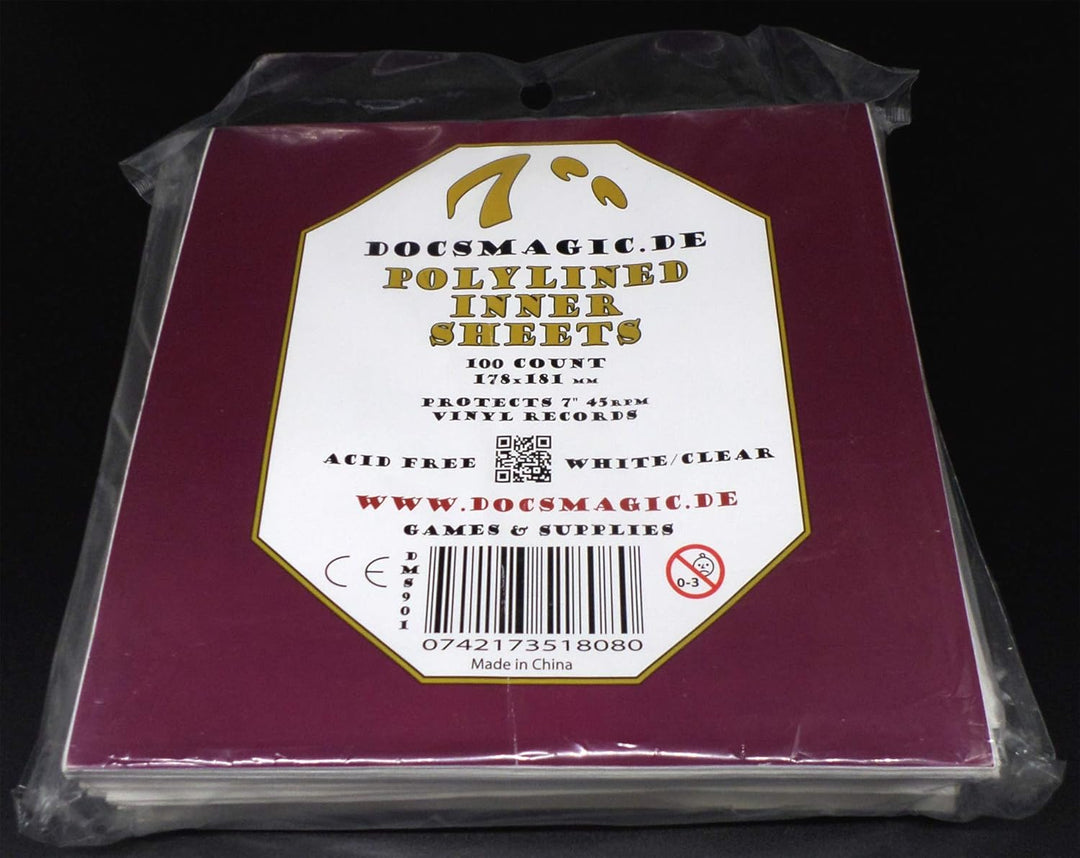 docsmagic.de 100 Polylined Paper Inner Sleeves + Premium Resealable Outer Bags for 7" 45rpm Vinyl Re