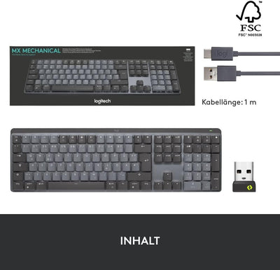 Logitech MX Mechanische kabellose beleuchtete Performance-Tastatur, Taktile leise Tasten, Hintergrun