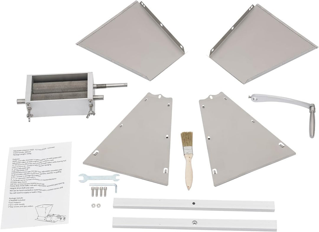 Getreidemühle Edelstahl Kornmühle mit Handkurbel für Malz, Getreide | 4L Trichterkapazität Mit 22×21
