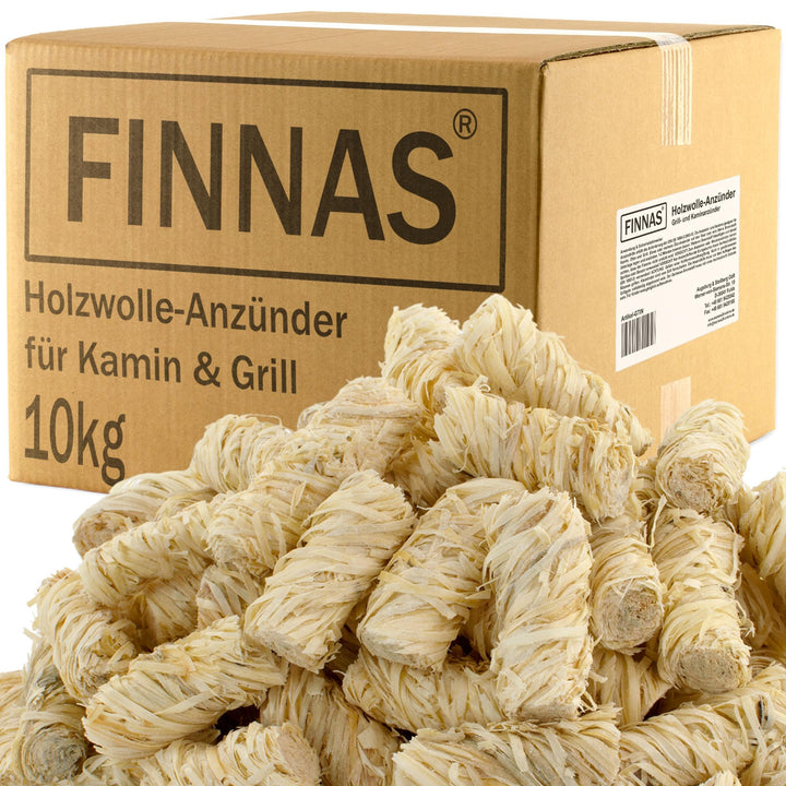 FINNAS 10 kg Holzwolle Premium Anzündwolle Anzünder Kaminanzünder 800 Stück Grillanzünder Öko Ofenan