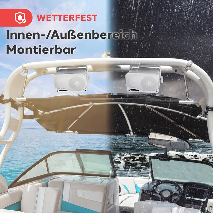 Pyle Wasserdichte Lautsprecher 3.5-Zoll-200-Watt 3-Way Wetterfeste Mini Box, Silber, PLMR24S
