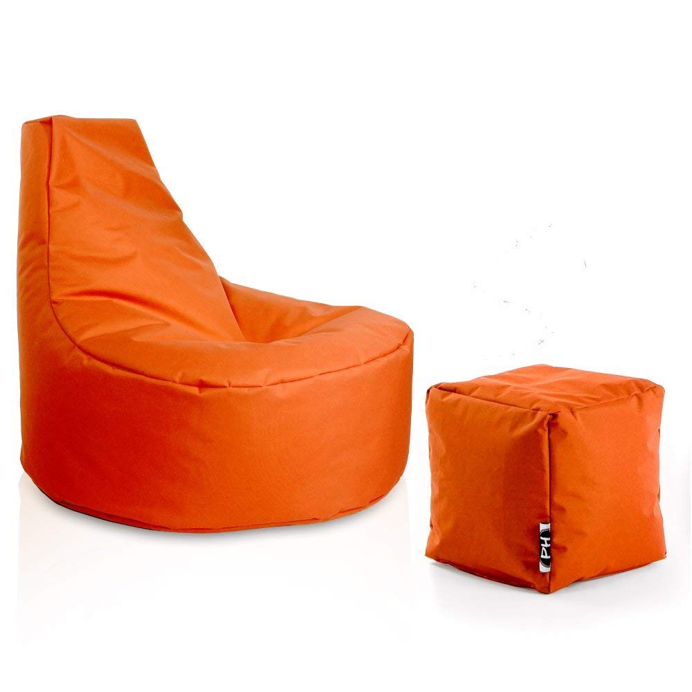 PATCH HOME Gamer Sessel Sitzsack inkl. Würfel Bean Bag Set Ø80cm, 30cm Sitzhöhe, 90cm Höhe + 35x35cm