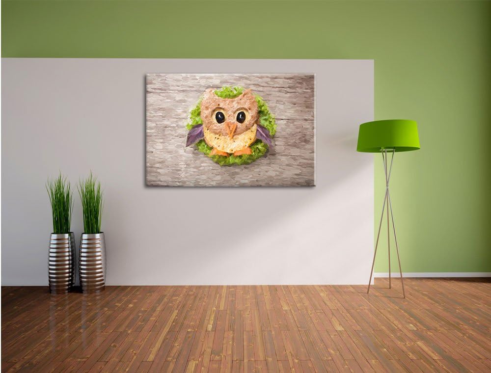 Pixxprint das lustige Eulen Sandwich Kunst / 100x70cm Leinwandbild bespannt auf Holzrahmen/Wandbild