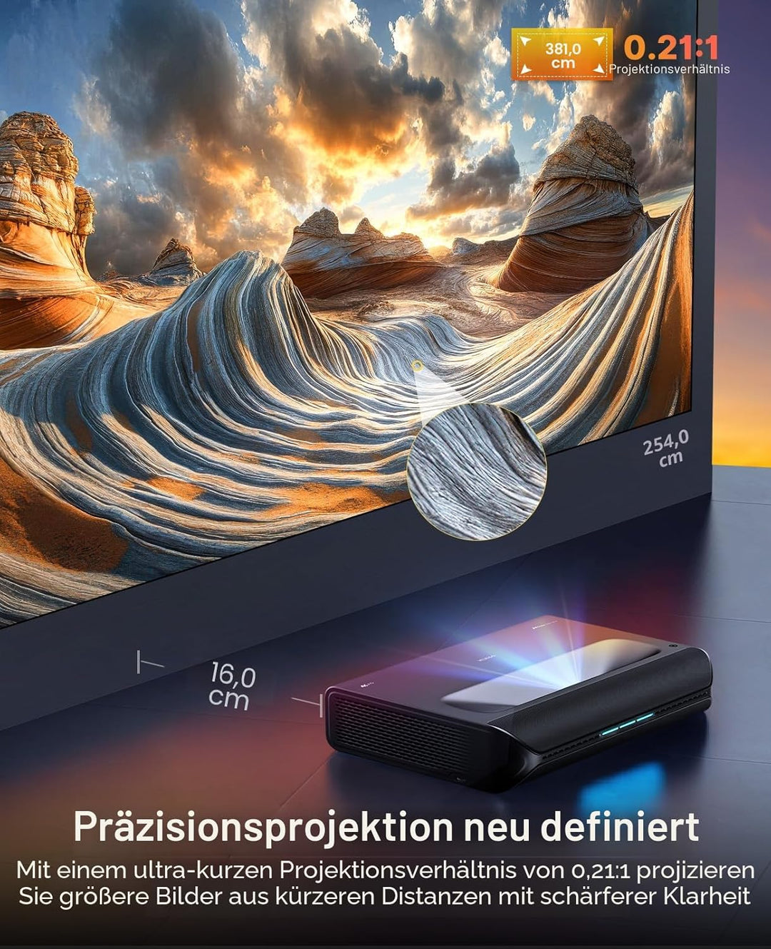 NexiGo Aurora Pro MKII, 4K Tri-Color Laser UST-Projektor, 30.000:1 Kontrastverhältnis, Dynamische Bl