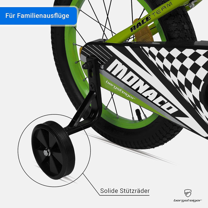 Bergsteiger Monaco 16 Zoll Kinderfahrrad, geeignet für 4, 5, 6 Jahre, BMX, Stützräder, Rücktrittbrem