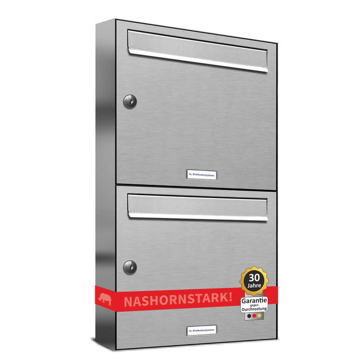 AL Briefkastensysteme 2er Briefkastenanlage aus V2A Edelstahl, Premium Doppel-Briefkasten DIN A4, 2