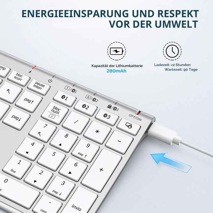 iClever BK23Bluetooth Tastatur, Kabellos Tastatur mit 3 Bluetooth Kanälen, Stabile Verbindung, Ultra