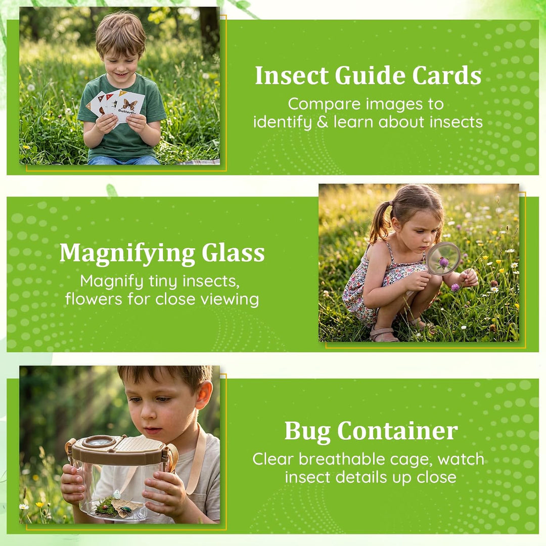 9 Pcs Forscherset Insektenfänger Set für Kinder, Outdoor Entdecker Set mit Lupen Schmetterlingsnetz