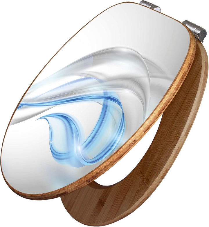 banjado® Design WC Sitz Bambus Absenkautomatik mit Motiv Blauer Schleier/Toilettendeckel mit Absenka