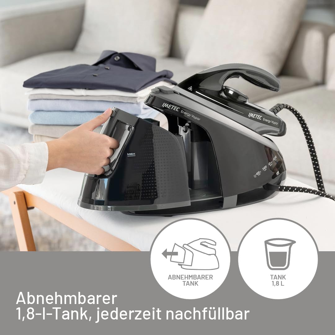 Imetec Energy Vapor | Bügeleisen mit Dampferzeuger, 6,5 BAR Pumpe, 400 g Dampfstoss, 2400 W, Fluid C
