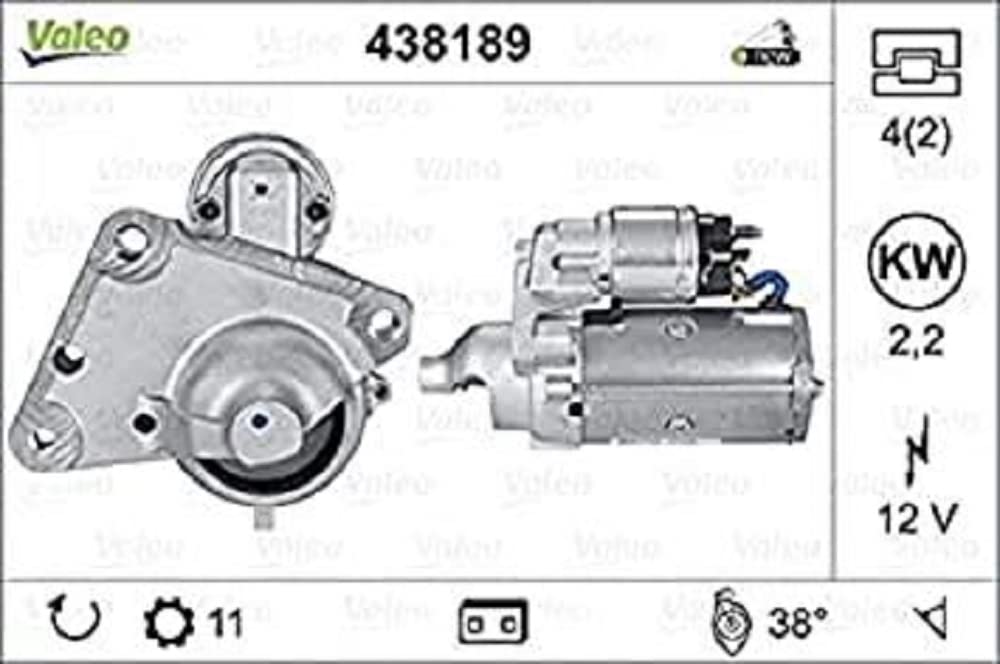 VALEO 438189 Starter Nennleistung: 2,2 kW Stop & Start: NO Zähnezahl: 11 zähne Spannung: 12 V Drehri