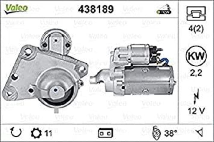 VALEO 438189 Starter Nennleistung: 2,2 kW Stop & Start: NO Zähnezahl: 11 zähne Spannung: 12 V Drehri