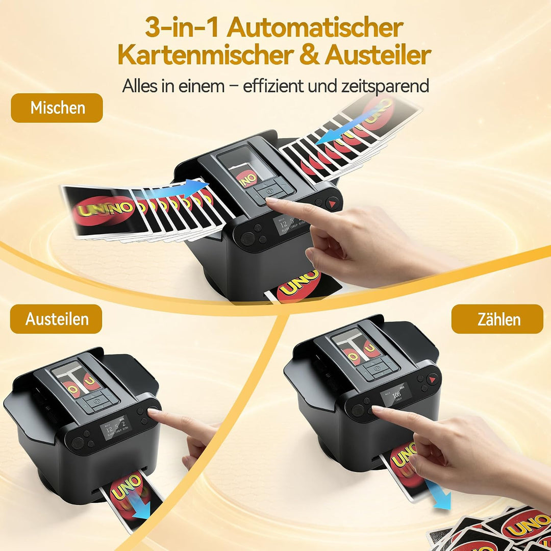 2-in-1 Automatischer Kartenmischer &amp; Dealer Maschine mit 4 Fernbedienungen, wiederaufladbar, 360° dr