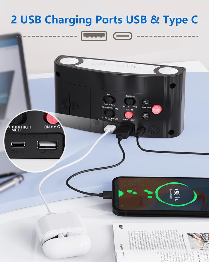Vibrationswecker für Gehörlose&amp;tiefschläfer, Wecker mit Lautem Alarm, Bett-Shaker, Grosses LED-Anzei