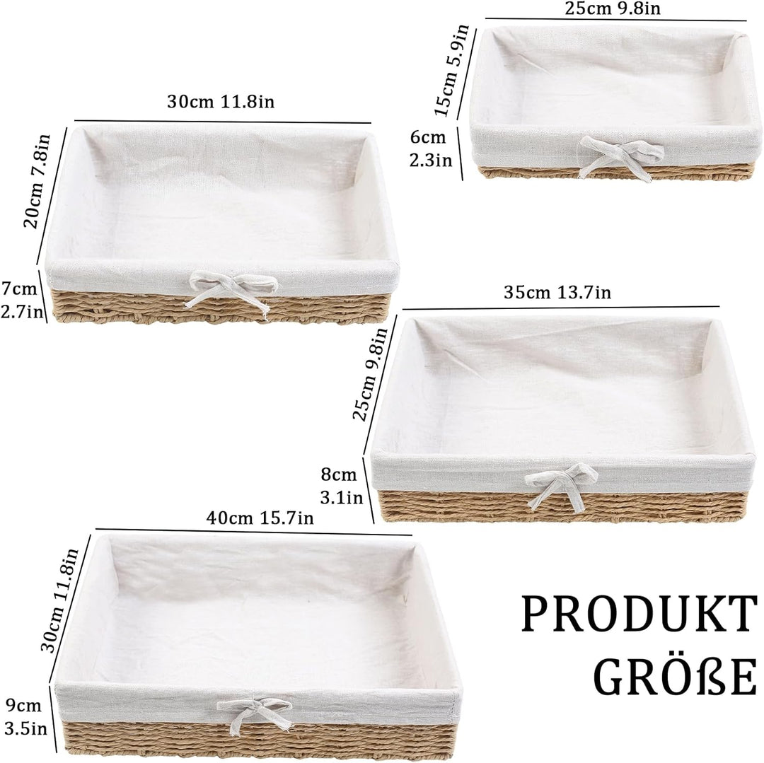 4er Set Brotkörbchen, 4 Grössen Brötchenkorb mit Innen Metallrahmen＆Baumwolleinsat, Brotkorb Gefloch