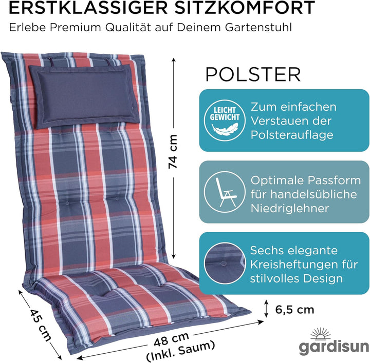 gardisun Gartenstuhlauflagen Hochlehner mit Kopfteil I Extra Dicke Sitzauflagen I Made in Europe I P