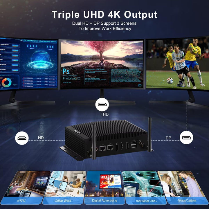 HISTTON Lüfterloser Mini PC Windows 11 Pro, Industrie PC Core i7-10810U, DDR4 32GB RAM 512GB M2. SSD