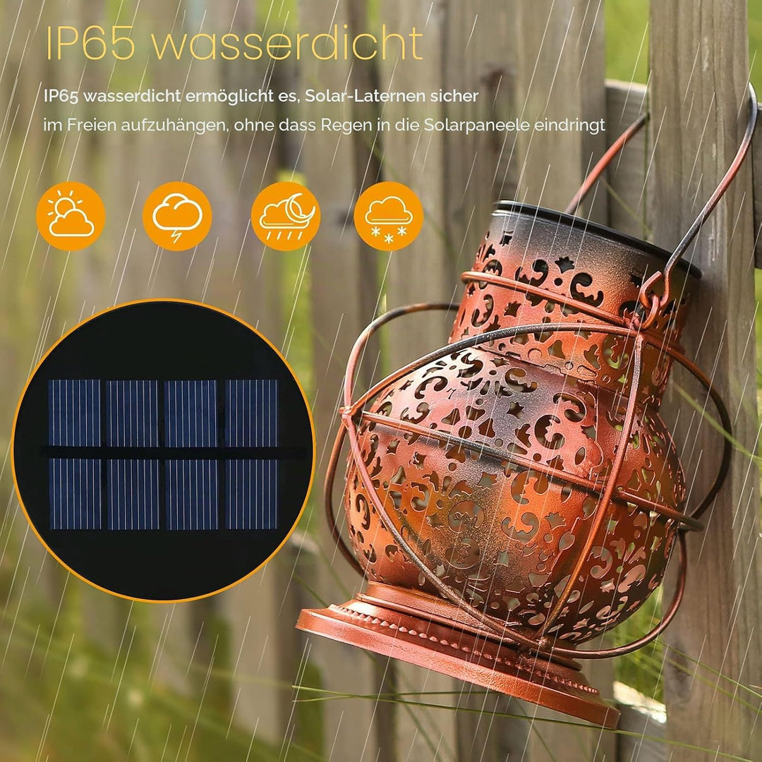 2 Stück Solar Laternen für Draussen, IP65 Wasserdicht Vintage Solarlaterne für Aussen Hängend, JOYCR