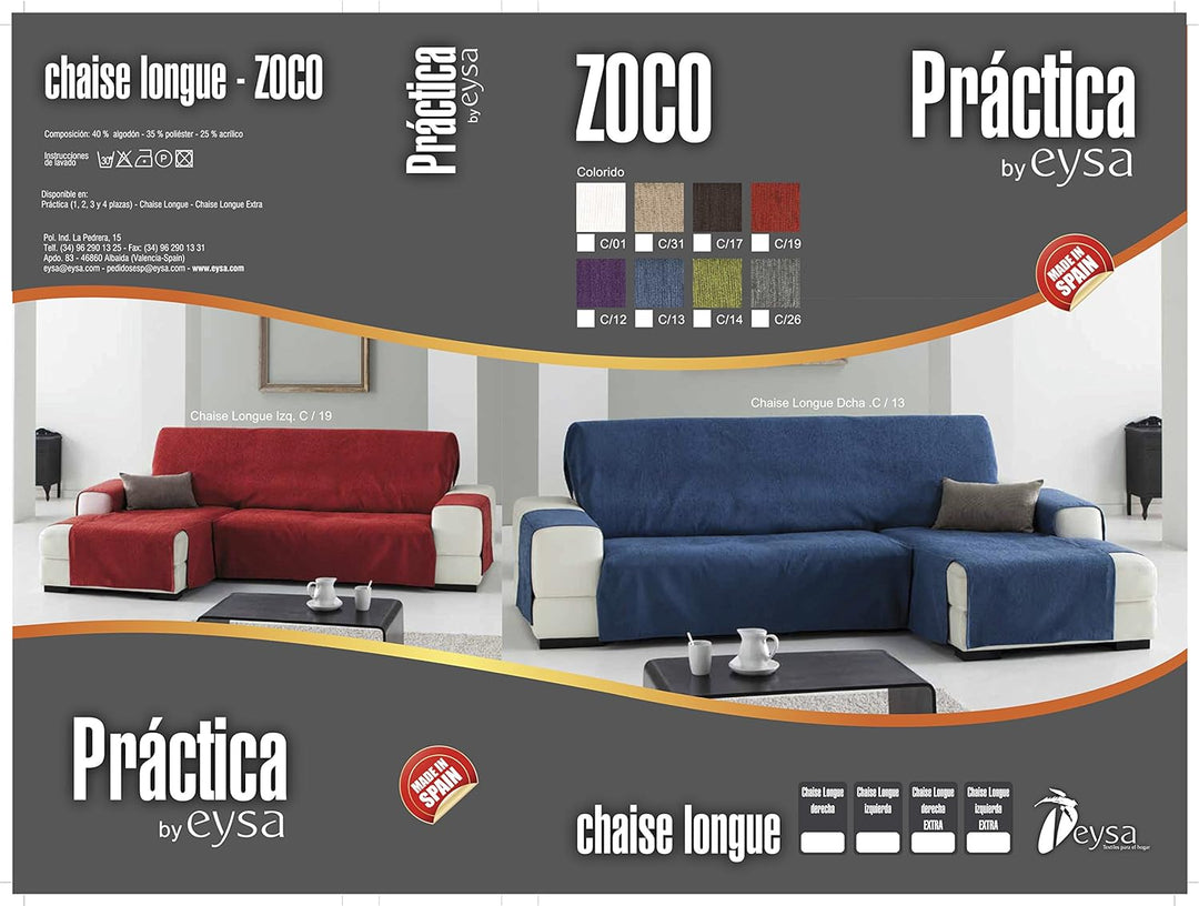 Eysa Praktische Sofahüllen, Chaiselongue 240 cm, Rechte Vorderansicht, Stoff, Braun, Drei Quadrate,
