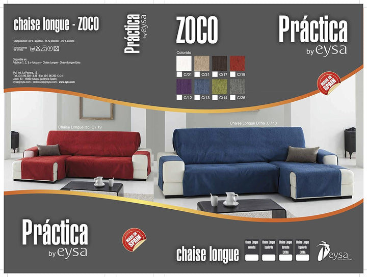 Eysa Praktische Sofahüllen, Chaiselongue 240 cm, Rechte Vorderansicht, Stoff, Braun, Drei Quadrate,