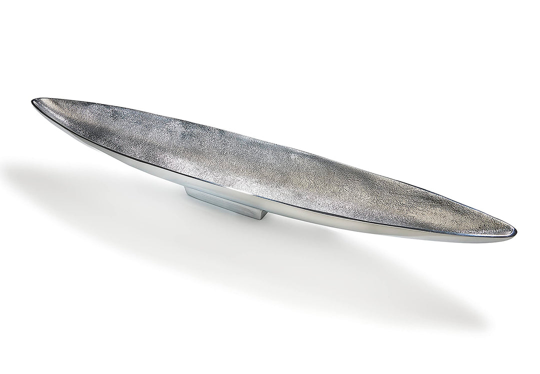 Kobolo Dekoschale Dekoteller Schiffchenform schmal - aus Metall - Silber - 80cm