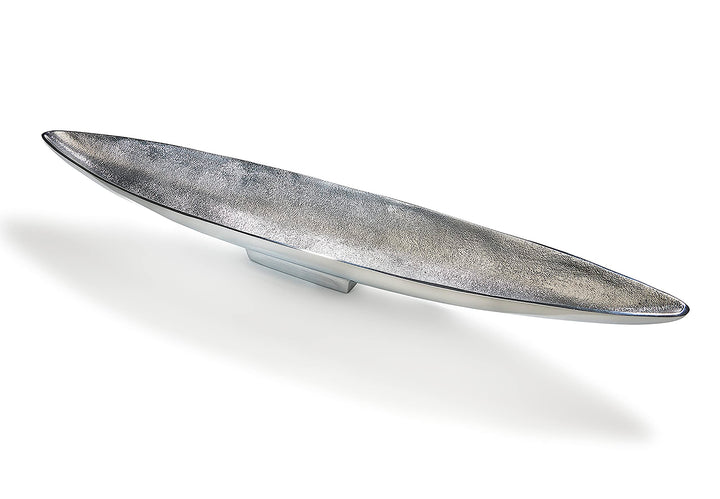 Kobolo Dekoschale Dekoteller Schiffchenform schmal - aus Metall - Silber - 80cm