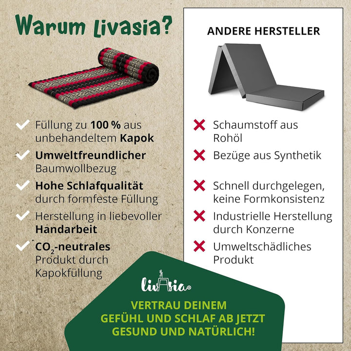 livasia Rollmatte Rollmatratze L-200x110x4,5cm, Gästebett Gästematratze 1 Person, Reisebett Kofferra