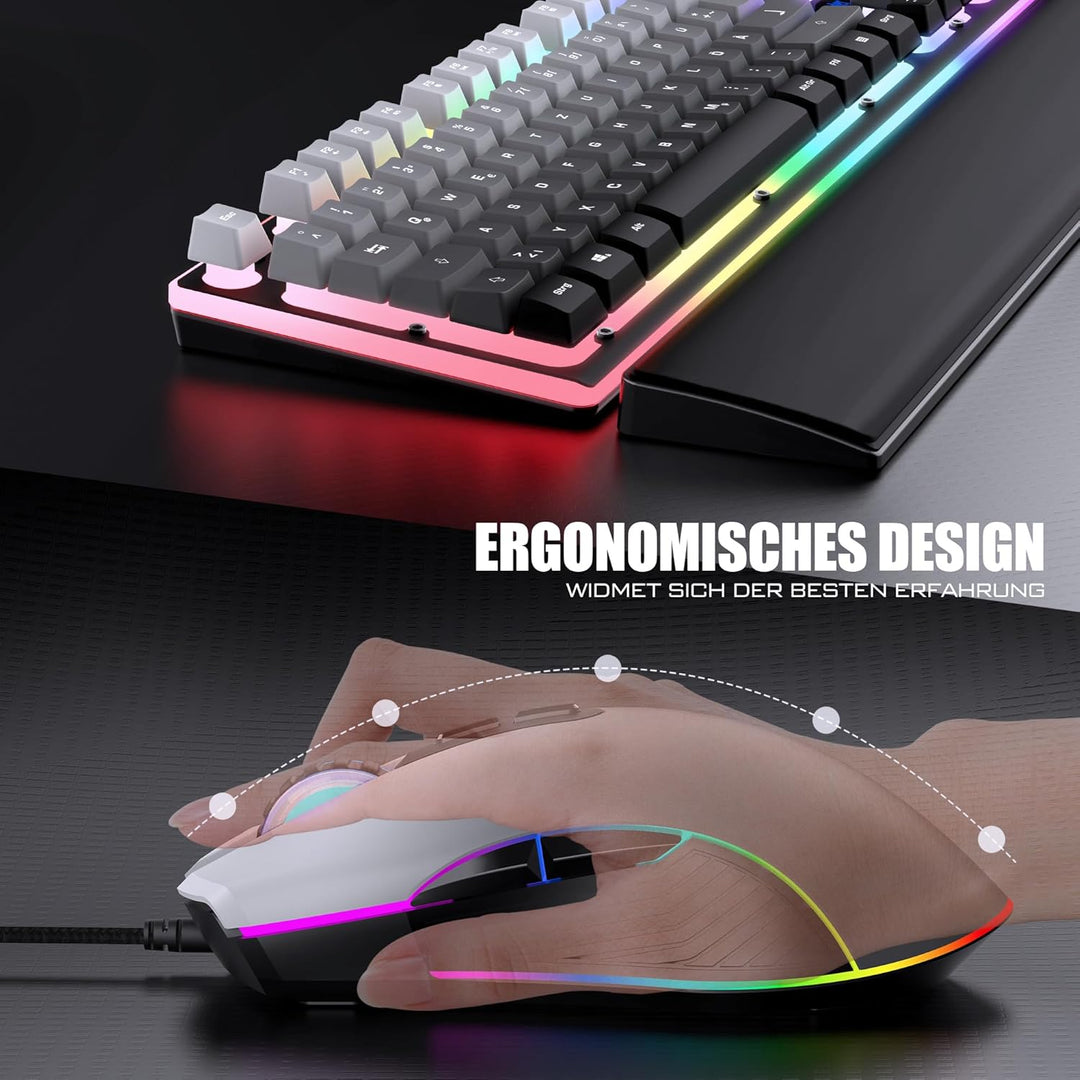 RedThunder K10 Gaming Tastatur und Maus Set, QWERTZ DE Layout, 26KRO Tastatur + 7D 7200 DPI Mause &