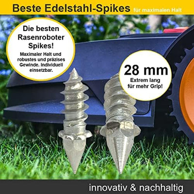 Edelstahl Spikes, Offroad, Gelände, Steigungen (40 Stück inkl. Montage Werkzeug) für alle Ferrex Mäh