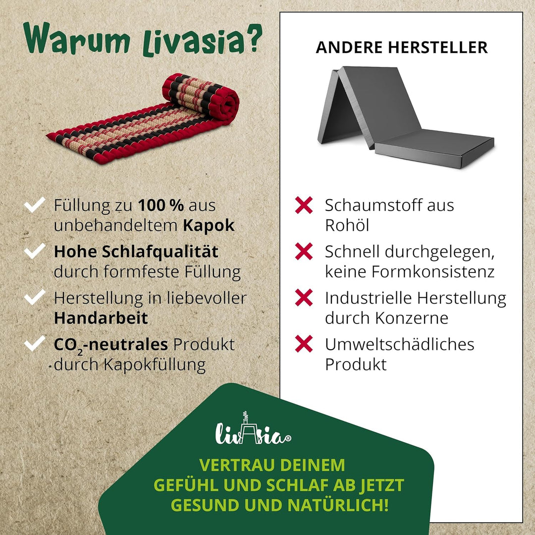 livasia Rollmatte Rollmatratze L-200x110x4,5cm, Gästebett Gästematratze 1 Person, Reisebett Kofferra