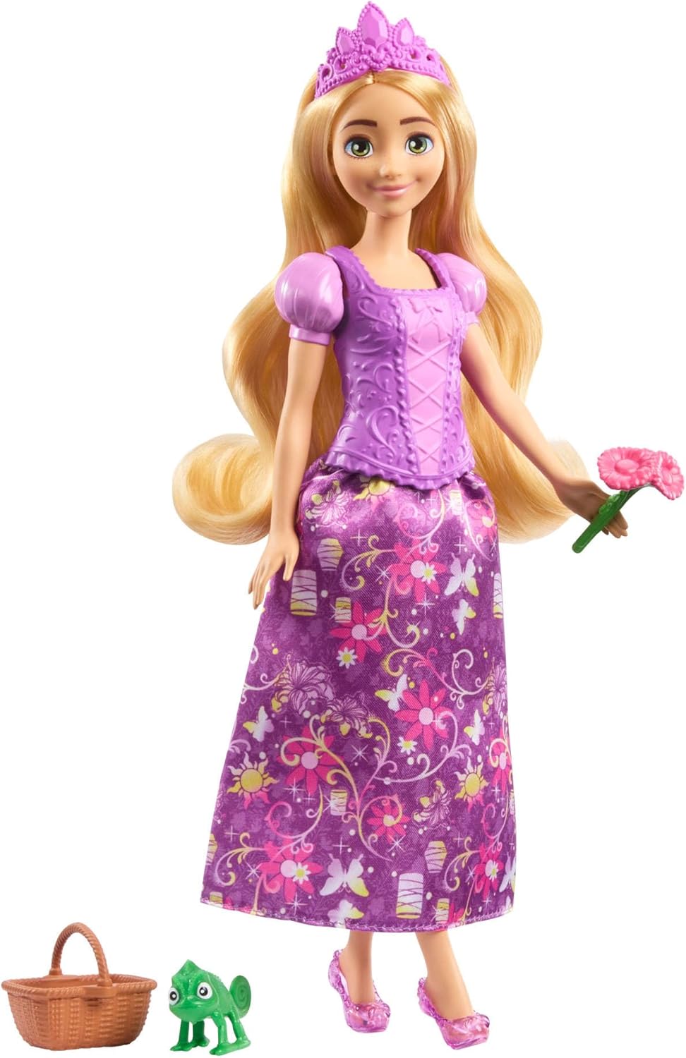 Mattel Disney-Princess-Spielzeuge, Rapunzel-Modepuppe mit 2 Looks, 9 Accessoires, 2 Oberteilen zum A
