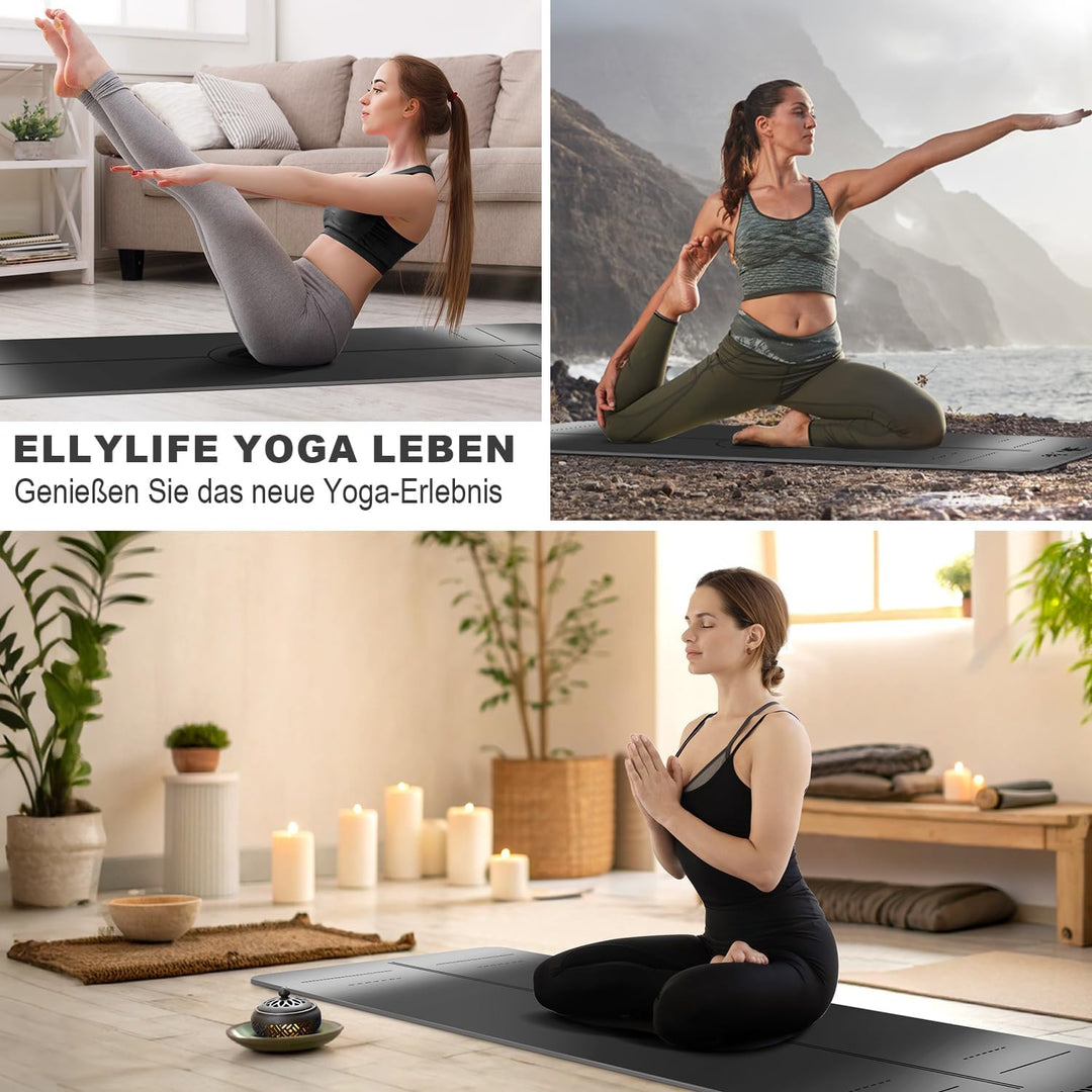 Yoga Matte Rutschfest Dick, Nachhaltige Naturkautschuk + Eco TPE oder PU, Ausrichtungslinien, Hautfr
