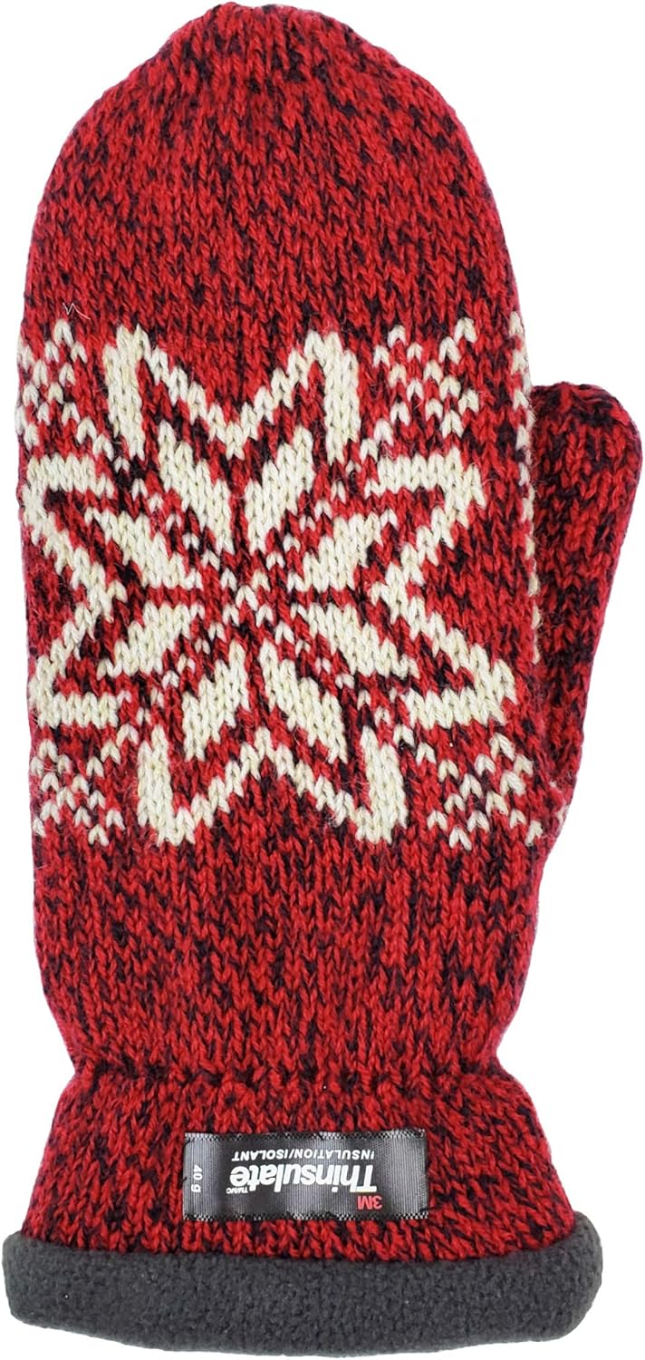BRUCERIVER Damen Schneeflocke Strickhandschuhe mit warmem Thinsulate Fleece Futter Rot M, Rot M