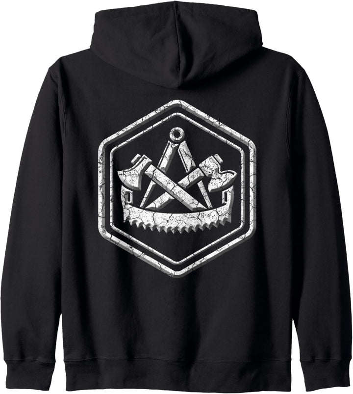 Zimmermann traditionelles Zunftsymbol Sechseck Kapuzenjacke