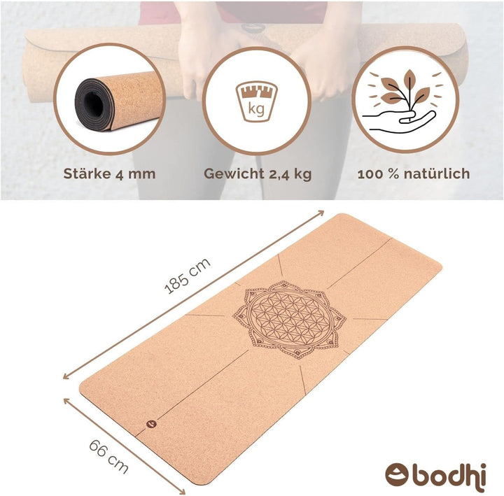 bodhi Yogamatte Kork | 4 mm | 100% Nachhaltig &amp; Ökologisch | Hohe Rutschfestigkeit | Yoga Matte aus