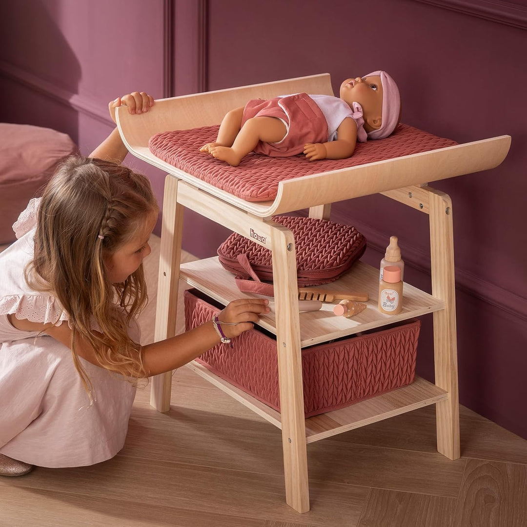 howa Puppenwickeltisch aus Holz „Grace“, Puppenwickelkommode mit Zubehör – Wickeltisch für Puppen mi