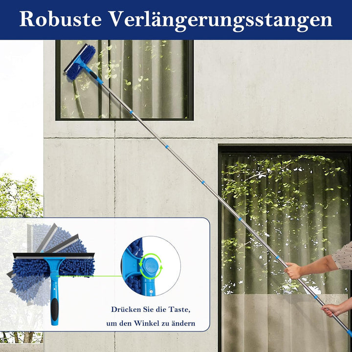 Terafeels 280cm Teleskop Fensterwischer Abzieher Set, 2 in 1 Teleskopstange Fensterreinigung ür Inne
