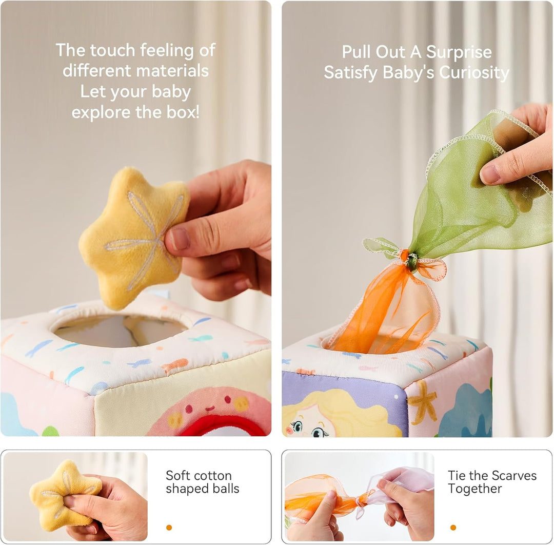 WOODEN TEETHER Baby Spielzeug Tissue Box Toy, Montessori Motorik Sensorik 6 12 Monate Hohem Kontrast