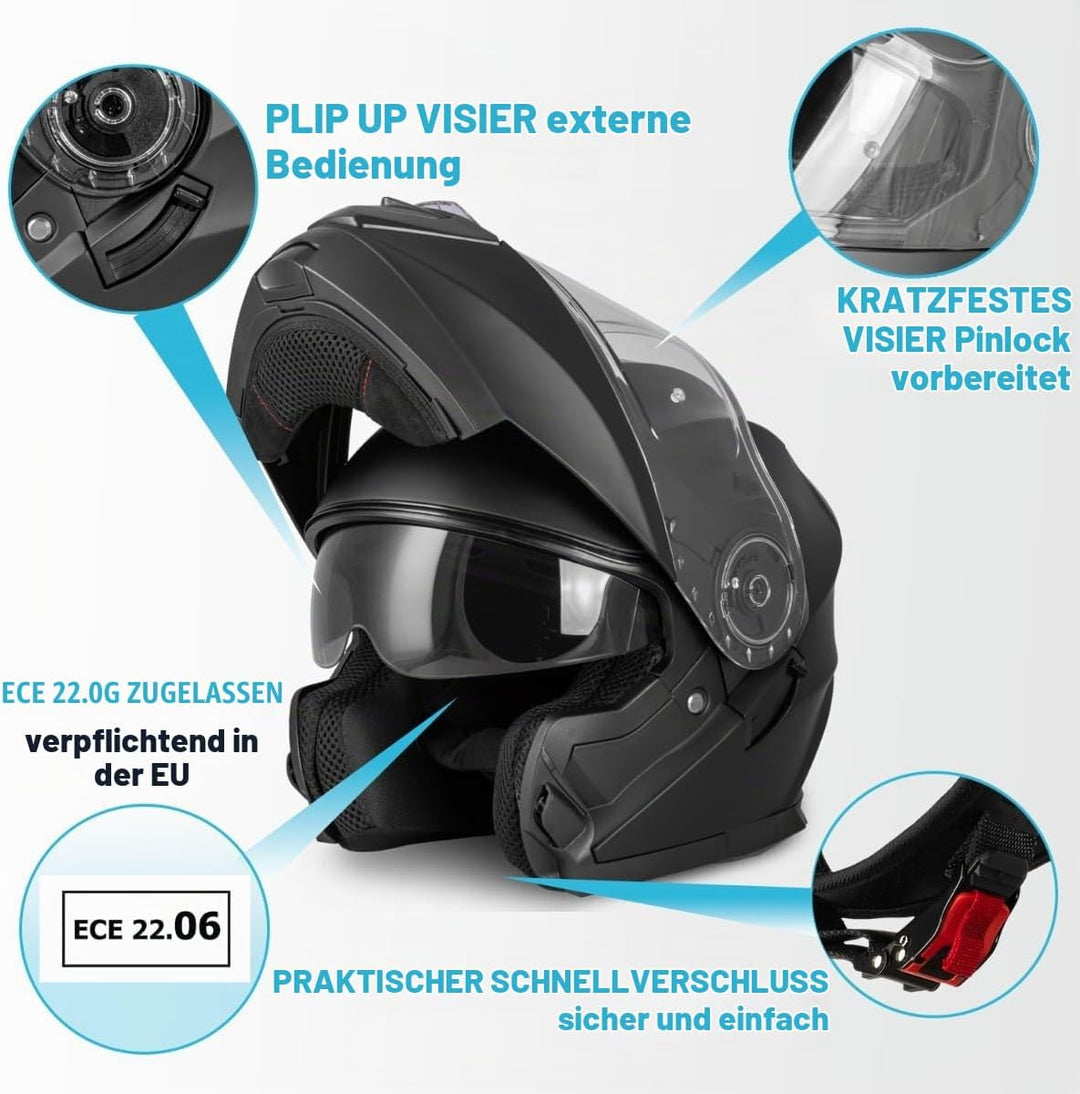 VINZ Santos Klapphelm mit Sonnenblende | ECE 22.06 &amp; PINLOCK vorbereitet | Motorrad Helm Integralhel