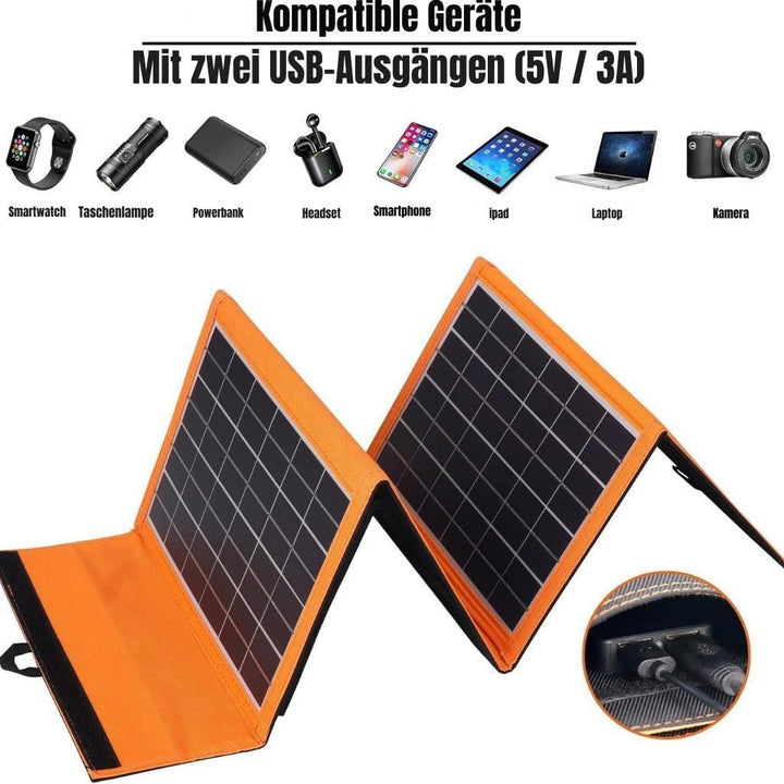 Faltbares Solarpanel 30W, Monokristallin, 2 USB-Ausgänge, Ultraleicht & Robust, Tragbar für Camping,