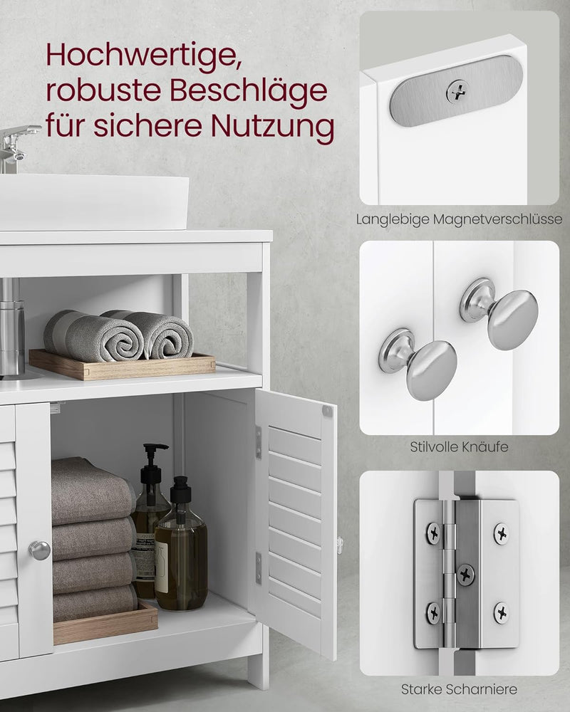 VASAGLE Waschbeckenunterschrank, Unterschrank ohne Waschbecken, viel Stauraum, Badschrank mit Lamell